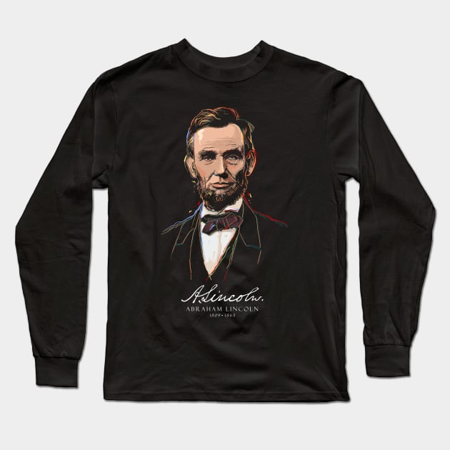 Abraham Lincoln, Portrait-USA-Pop Art Long Sleeve T-Shirt by StabbedHeart